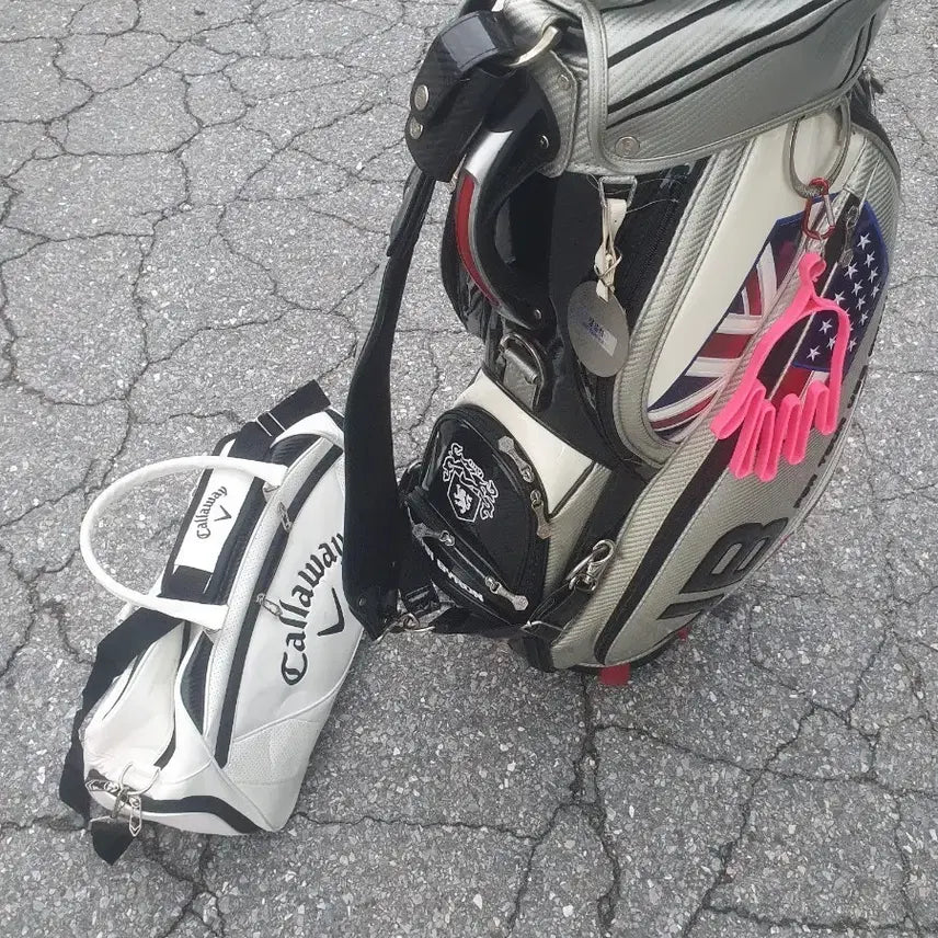 [BUNJANG] John Byron Golf Caddy Bag & Boston Bag Set - Silver/White / 존 바이런 골프 캐디백 실버/화이트  보스턴백