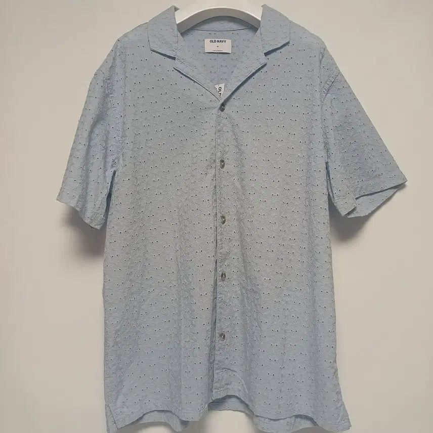 [BUNJANG] Old Navy Coastal Blue Eyelet Camp Collar Short Sleeve Shirt XL / [새상품/XL] 올드네이비 아일렛 코스탈 블루 캠프칼라 셔츠