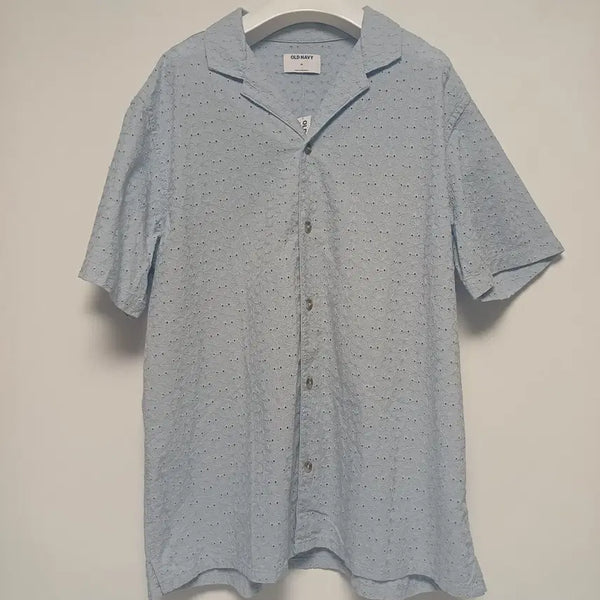 [BUNJANG] Old Navy Coastal Blue Eyelet Camp Collar Short Sleeve Shirt XL / [새상품/XL] 올드네이비 아일렛 코스탈 블루 캠프칼라 셔츠