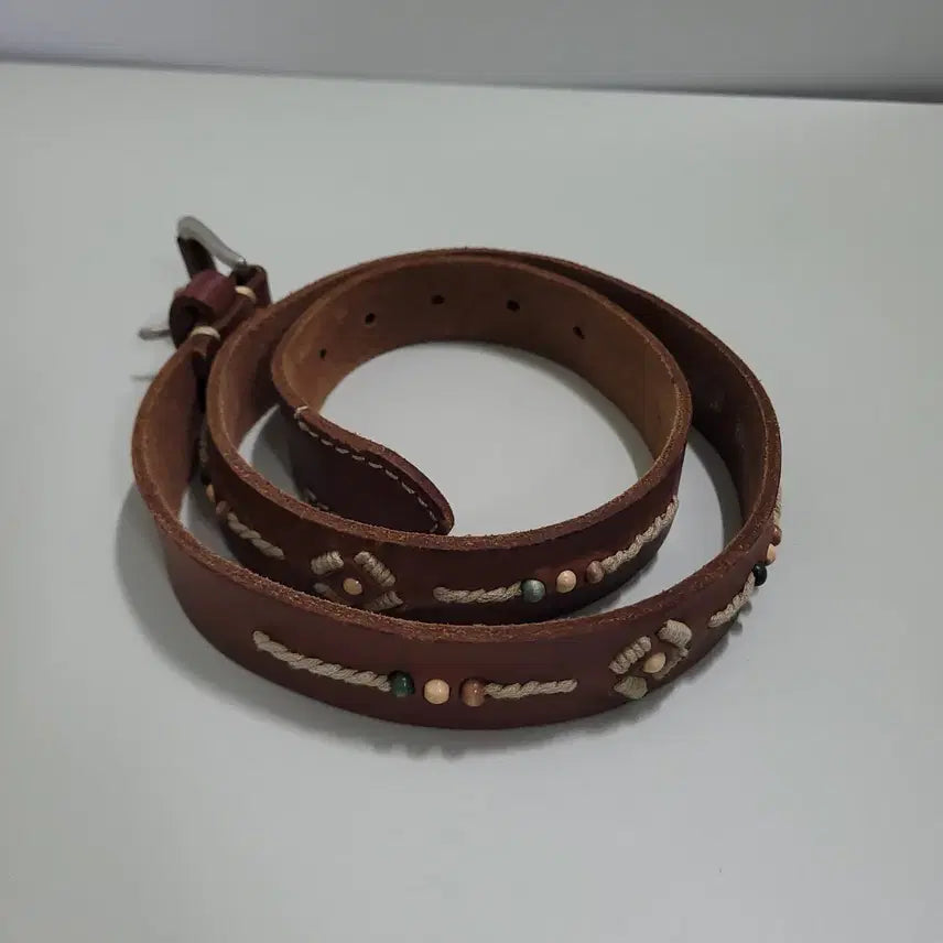 [BUNJANG] Buckaroo Jeans Real Natural Cowhide Mother-of-Pearl Detail Western Leather Belt / 버커루 진스 리얼 천연 소가죽 자개 디테일 웨스턴 레더 벨트 M