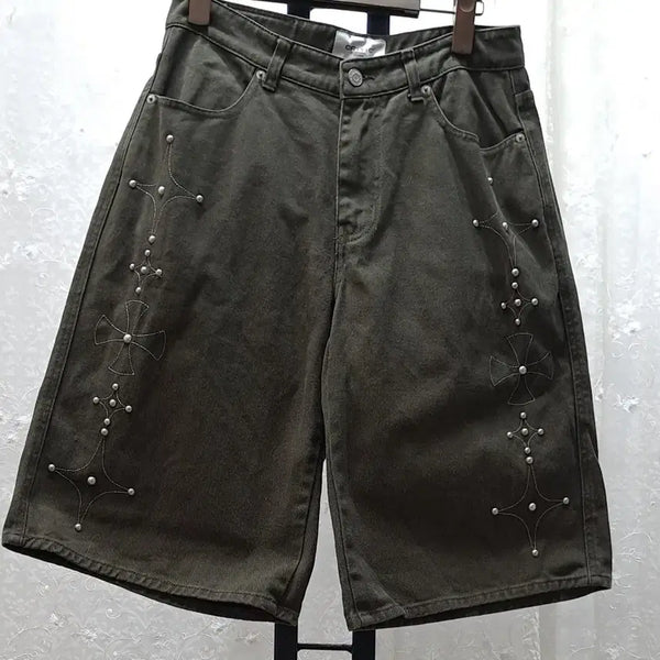 [BUNJANG] Cross Stud Wide Leg Shorts Size 27 / 예쁜 와이드형  반바지  27