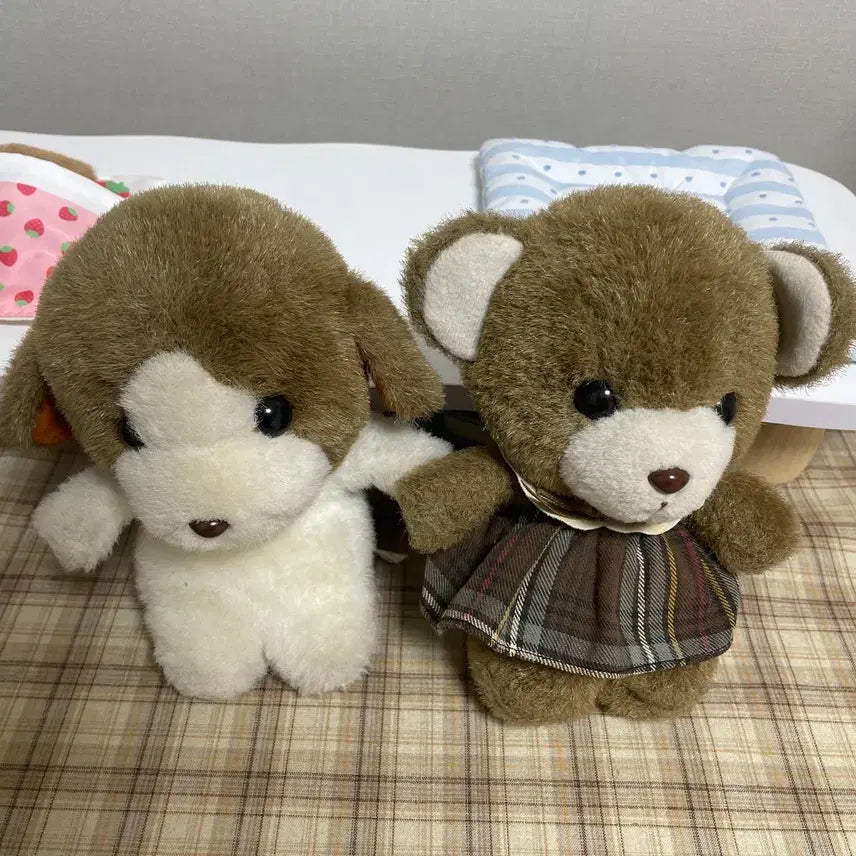 [BUNJANG] Japanese Vintage Sun Arrow Dog and Bear Plush Set / 일본 빈티지 썬어로우 강아지 곰 인형 누이 고전 완구