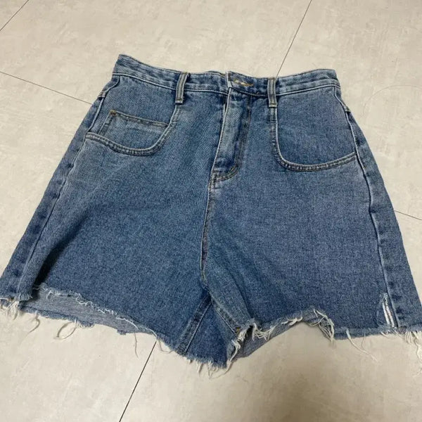 [BUNJANG] Women's Denim Cut-off Roll-up Shorts / 청바지 숏팬츠 여성 데님 컷팅 롤업