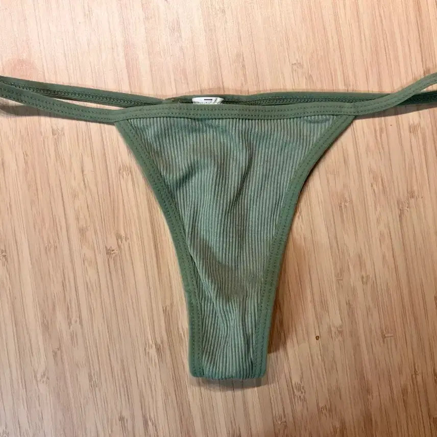 [BUNJANG] Ribbed String Thong Panty - Khaki / (중고) 카키 골지 스트링 팬티T