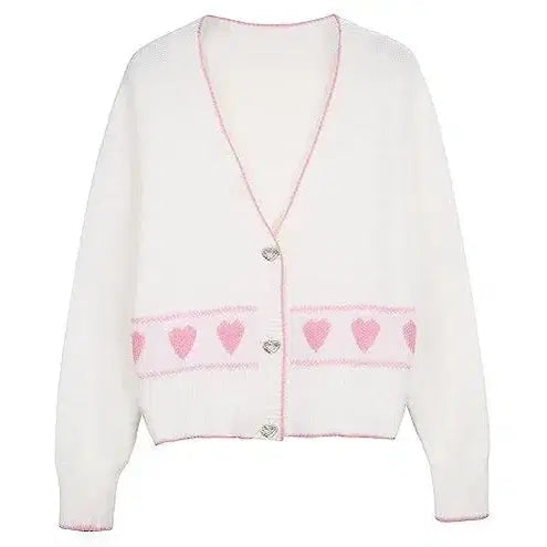[BUNJANG] Heart Pattern Knit Cardigan with White Cubic Accents - Y2K/Lolita Style / 하트 패턴 니트 가디건 화이트 큐빅 갸루 y2k 로리타