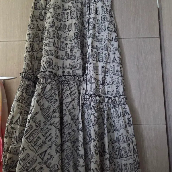 [BUNJANG] Vintage Pattern Ruffle Long Skirt / 롱 스커트 빈티지 패턴 캉캉