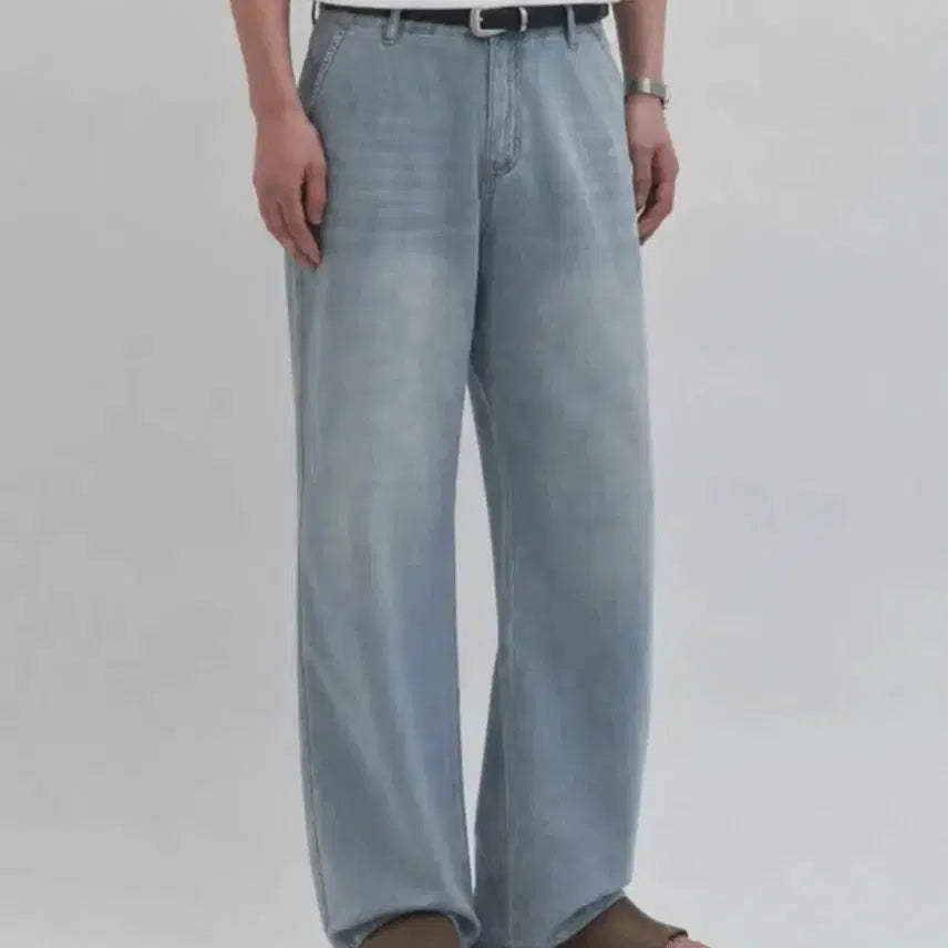 [BUNJANG] Work On Body Off Semi Wide Pants M Light Blue Denim / 워크온바디오프 세미 와이드팬츠