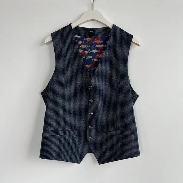 [BUNJANG] TWEEN Navy Check Lined Fish Pattern Vest / TWEEN 네이비 체크 안감 물고기 패턴 정장 조끼