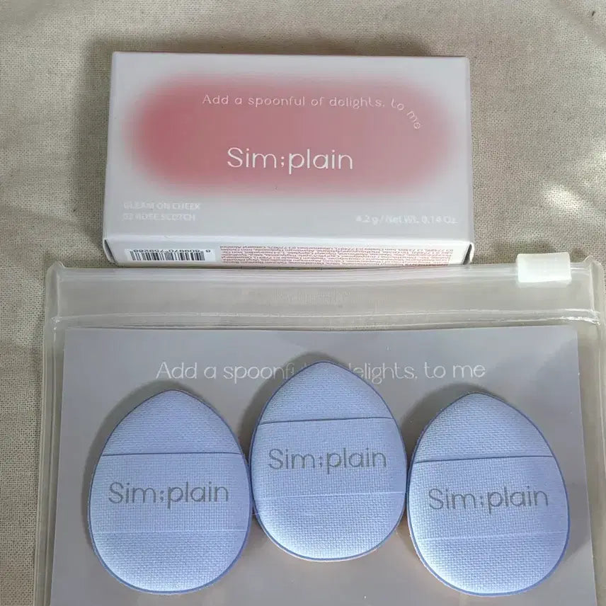 [BUNJANG] Simplaine Glim On Cheek (03 Rose Scotch) Mini Puff Set / 미개봉) 심플레인 블러셔 로즈 스카치 퍼프 세트