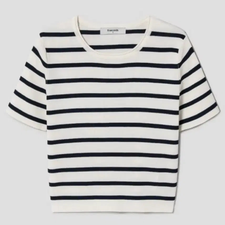 [BUNJANG] 8seconds Striped Cropped Knit T-shirt / (1회 착용,착샷O) 에잇세컨즈 반팔 스트라이프 크롭 니트 티셔츠