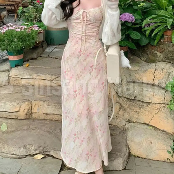 [BUNJANG] Feminine Flower Lace Spaghetti Strap Long Dress / [빠른발송] 여신원피스 플라워 레이스 끈원피스 끈나시 휴가 바캉스 여신 롱원피스
