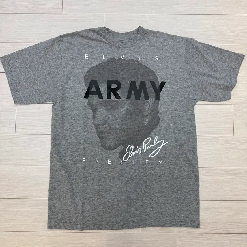 [BUNJANG] Vintage Custom Elvis Presley ARMY T-Shirt Grey / 빈티지 엘비스 프레슬리 커스텀 ARMY 티셔츠 그레이