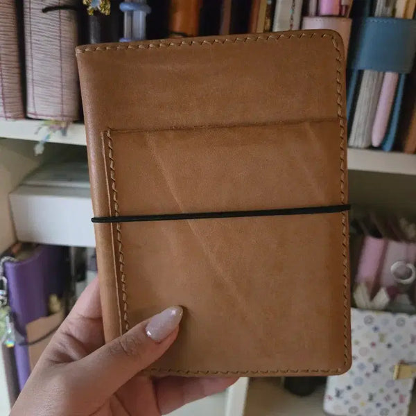 [BUNJANG] Hand Stitched Leather A6 Notebook Cover with Front Pocket / A6 노트 가죽 커버