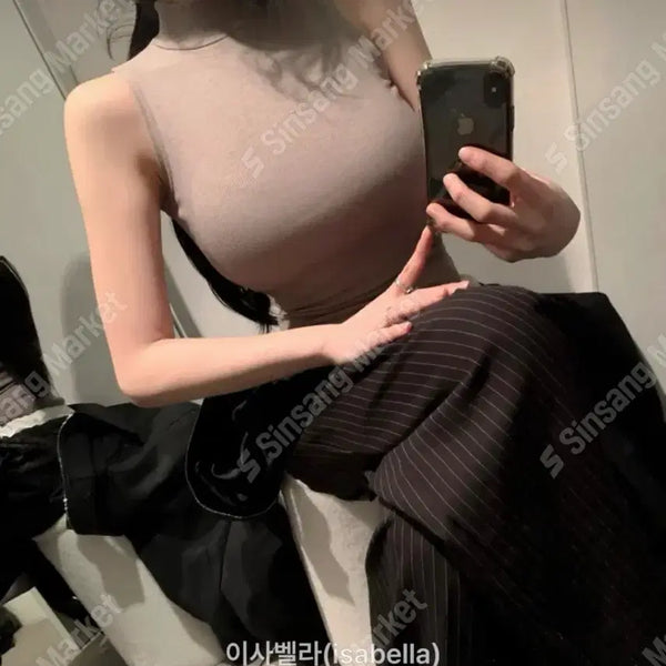[BUNJANG] Tencel Semi-Turtleneck Sleeveless T-Shirt / 여름 텐셀 반목 나시 티셔츠