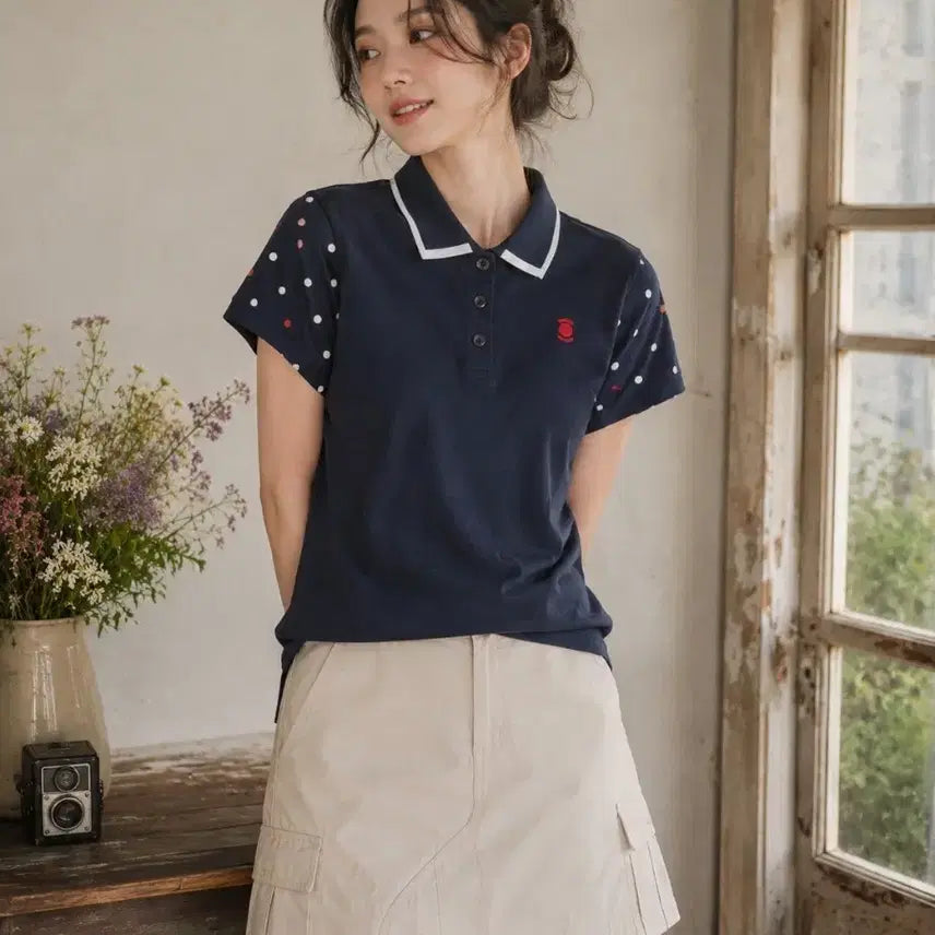 [BUNJANG] W.ANGLE Navy Polka Dot Collar T-Shirt Size 90 / W.ANGLE 네이비 도트 카라티 90