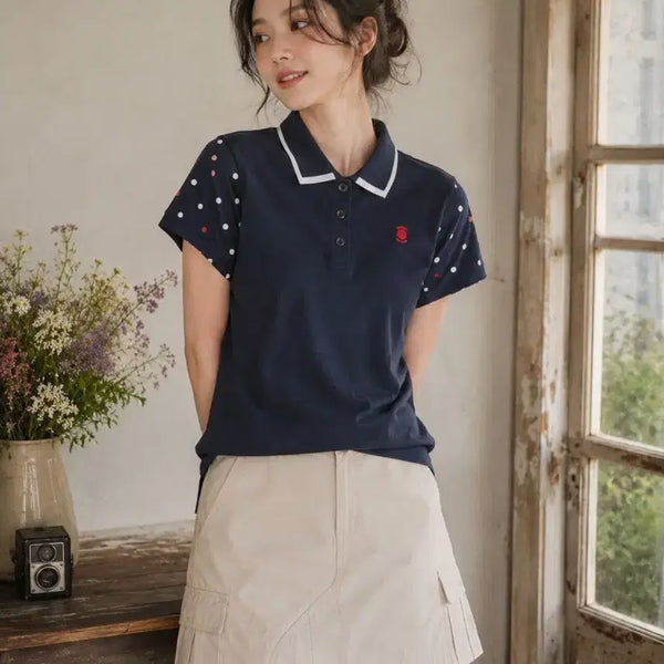 [BUNJANG] W.ANGLE Navy Polka Dot Collar T-Shirt Size 90 / W.ANGLE 네이비 도트 카라티 90