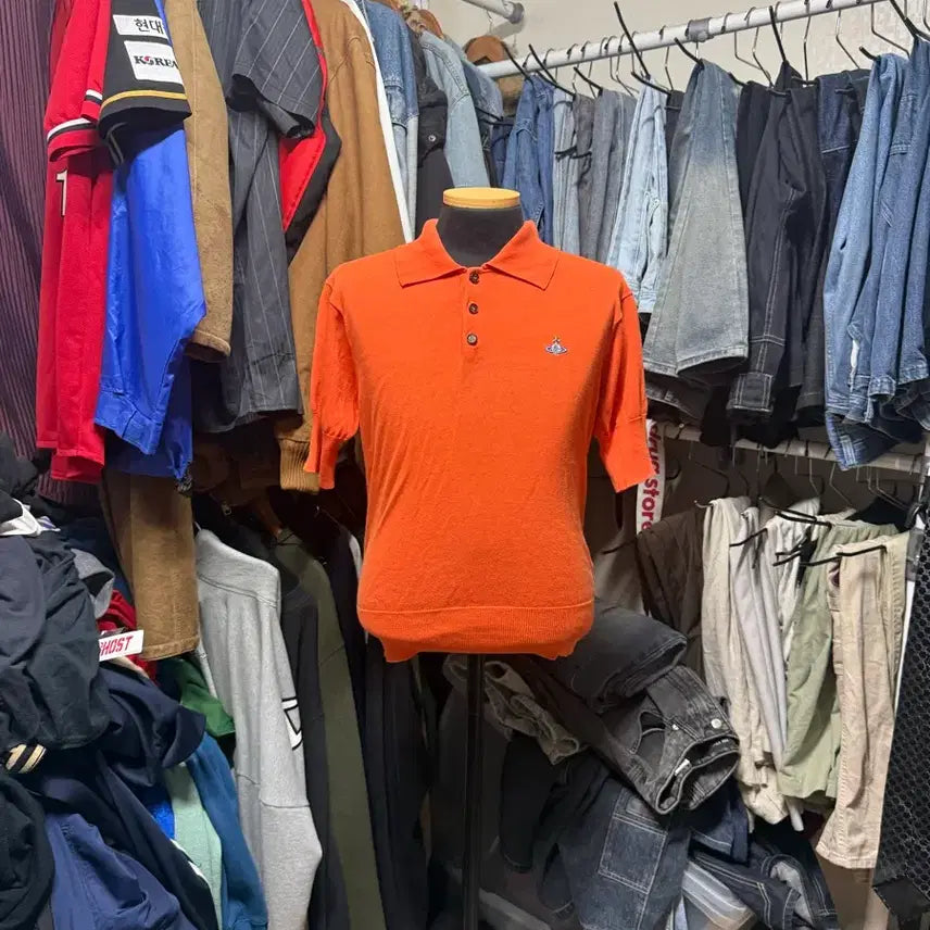[BUNJANG] Vivienne Westwood Orange Embroidered Orb Logo Knit Short Sleeve Polo S / [S] 비비안 웨스트우드 카라 반팔니트