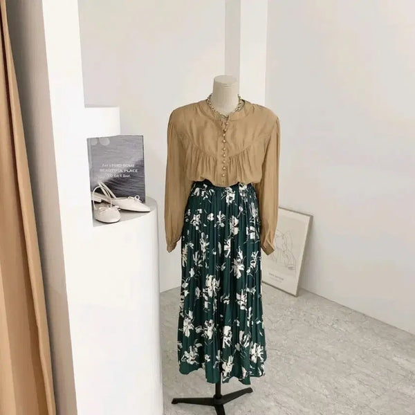 [BUNJANG] Floral Pattern Pleated Long Skirt / 플로럴 패턴 주름 롱 스커트
