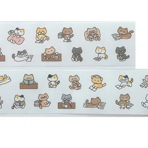 [BUNJANG] Cat Bakery Reading Cat Die-cut Sticker & Washi Tape Set / 키스컷 띵) 고양이빵집 책 읽는 고양이 다꾸 스티커 마테 칼선
