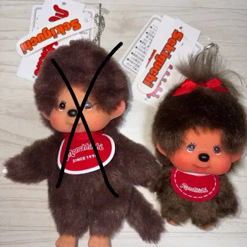 [BUNJANG] Monchhichi SS Boy Keychain Brown / Big Head Girl Keyring / 몬치치 SS 보이 키 체인 브라운/빅헤드 걸 키링