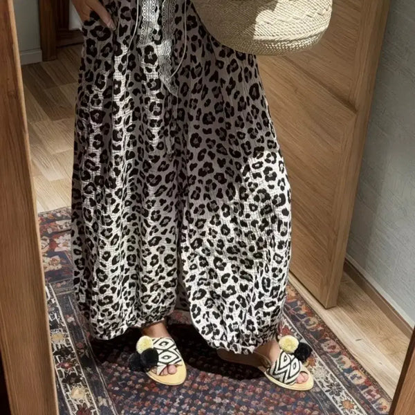 [BUNJANG] Leopard Print Wide Leg Harem Pants (Plus Size) / 호피 와이드 팬츠 하렘팬츠 빅사이즈통바지 호피바지레오파트