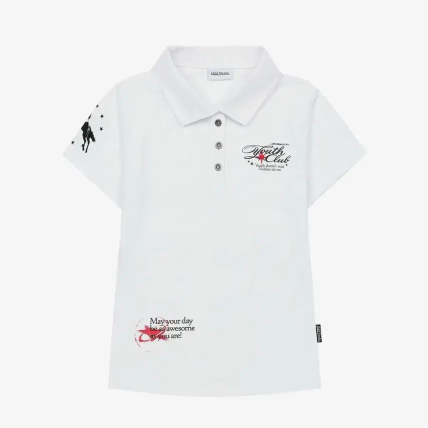 [BUNJANG] ODD STUDIO Kitsch Graphic Collar T-shirt White / 오드스튜디오 키치 그래픽 카라 티셔츠 White