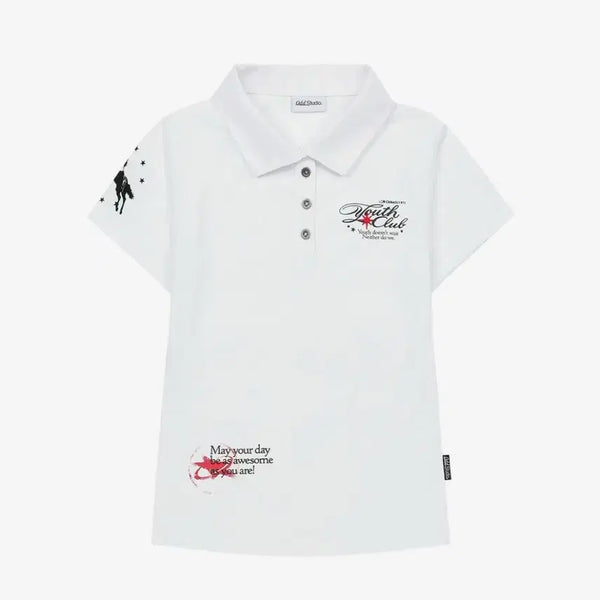 [BUNJANG] ODD STUDIO Kitsch Graphic Collar T-shirt White / 오드스튜디오 키치 그래픽 카라 티셔츠 White