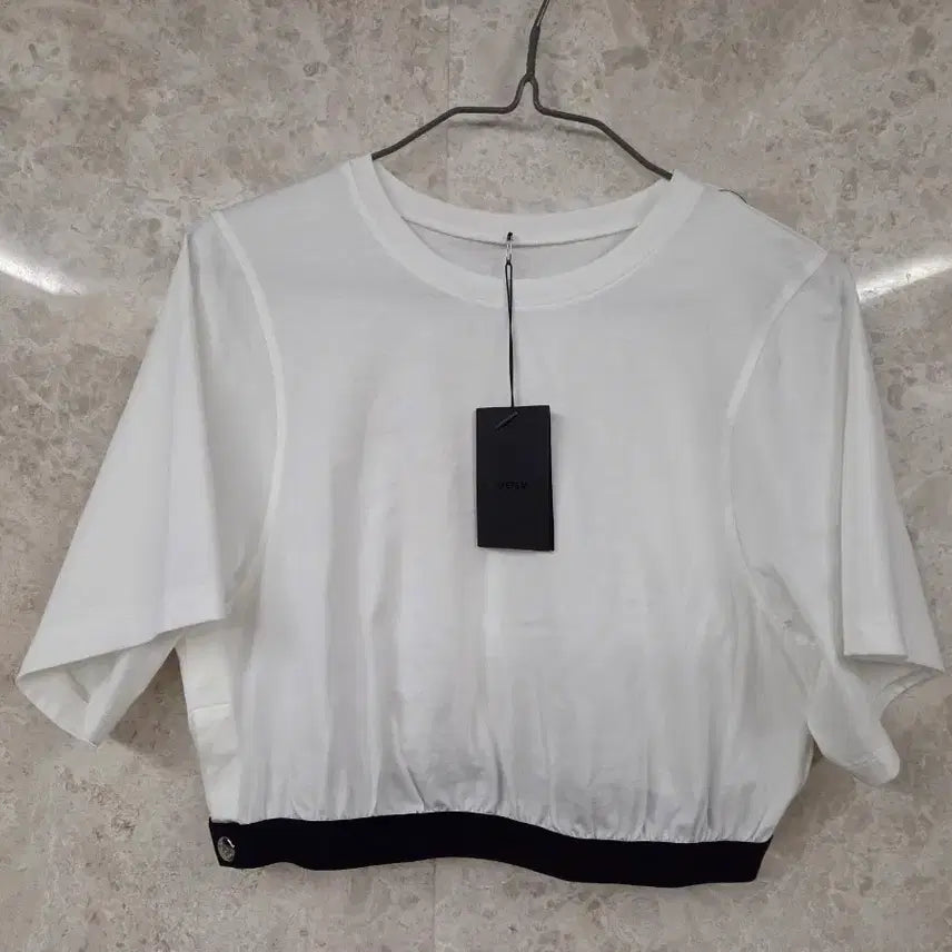 [BUNJANG] System Cropped Band T-Shirt White Cotton 100% Size 82 / 시스템 밴딩 크롭 티셔츠 55 새상품