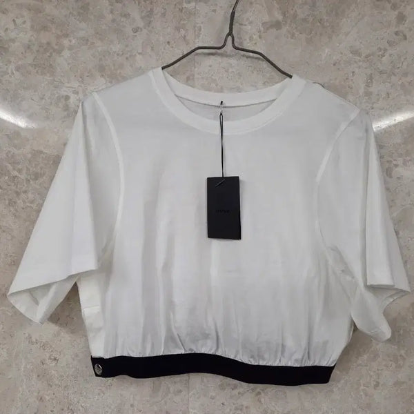 [BUNJANG] System Cropped Band T-Shirt White Cotton 100% Size 82 / 시스템 밴딩 크롭 티셔츠 55 새상품