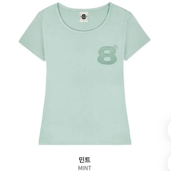 [BUNJANG] Prime Eight Embroidered Women's U-Neck Short Sleeve T-Shirt Mint / 프라임에이트 자수 여성 U유넥 반팔티셔츠 민트