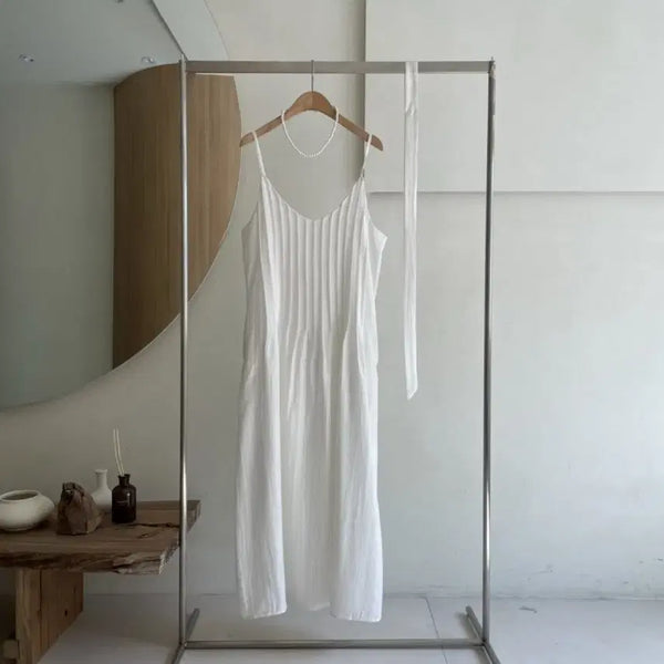 [BUNJANG] Pintuck Strap Belt Long Dress / 핀턱주름 끈나시 벨트 롱원피스