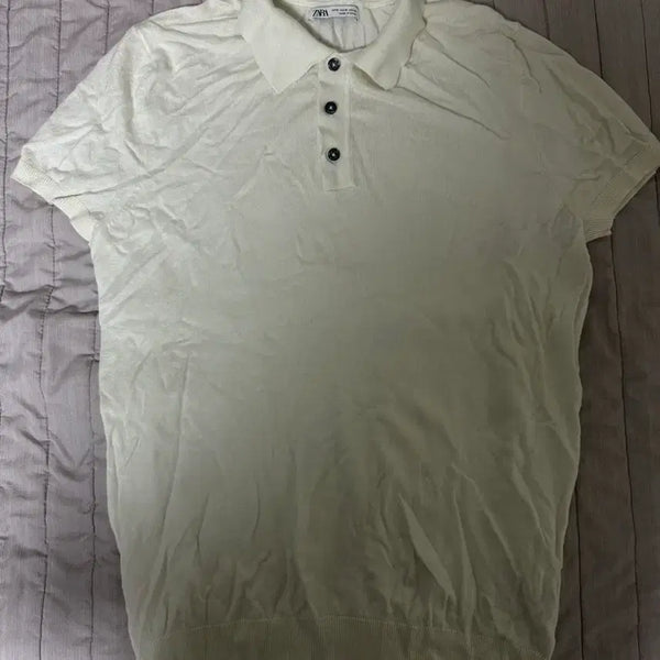 [BUNJANG] Zara Ribbed Knit Polo Short Sleeve Ivory / 자라 카라 니트 폴로 반팔 아이보리