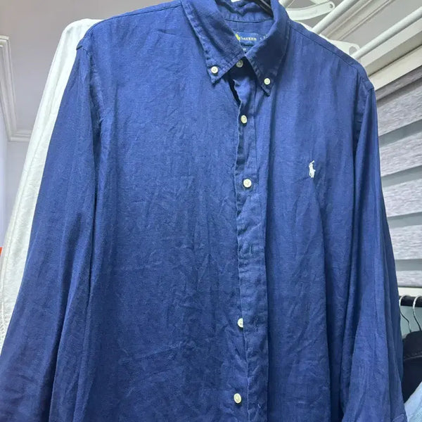 [BUNJANG] Polo Linen Shirt Navy L / 폴로 린넨셔츠 네이비 L