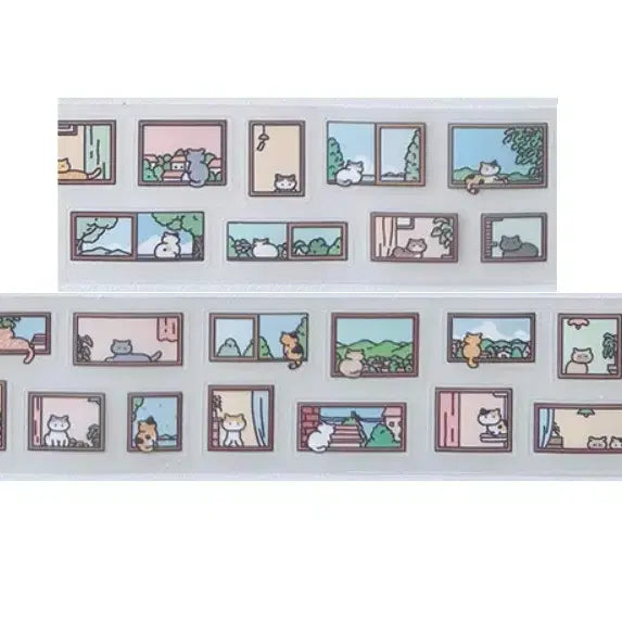 [BUNJANG] Cat Bakery "Window Cat" Clear Matte Washi Tape Stickers / 키스컷 띵) 고양이빵집 창문 앞 고양이 투명 무광 마테 다꾸 스티커 다꾸템 문구