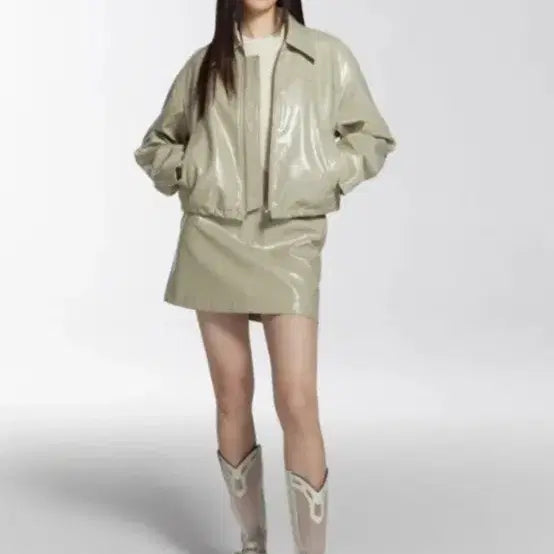 [BUNJANG] Musinsa Standard Women's Patent Vegan Leather Single Jacket - Size M / (택배비 포함) 핏 예쁜 무신사 레더 자켓
