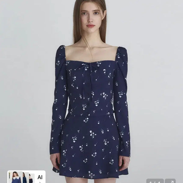 [BUNJANG] NOT YOUR ROSE Ribbon Square Blouse Navy S / 낫유어로즈 리본 스퀘어 블라우스s