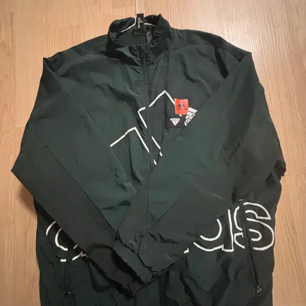 [BUNJANG] Adidas 3-Stripes Big Logo Woven Windbreaker Dark Green / 아디다스 삼선 빅 로고 우븐 바람막이 다크그린