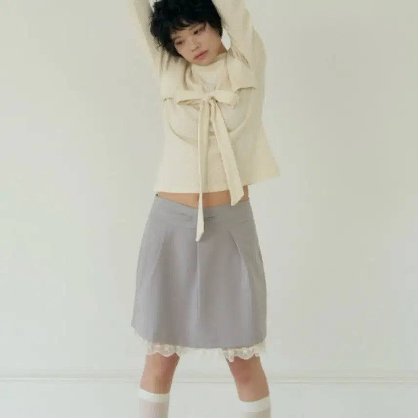 [BUNJANG] Shakiri Bow Lace Skirt Grey / 샤키리 보우 레이스 스커트 그레이