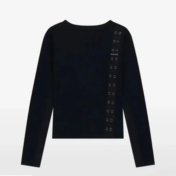 [BUNJANG] Arkam Eyelet Long Sleeve Dark Grey / 아캄 아일렛 롱슬리브 다크그레이