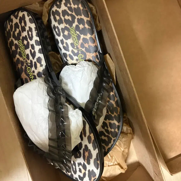 [BUNJANG] Melissa Garni Leopard Flip-Flops Black / 멜리사 가니 플립플랍 레오파드 블랙