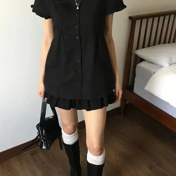 [BUNJANG] Romi Frill Shirring Blouse Black / 로미 프릴 셔링 블라우스 블랙