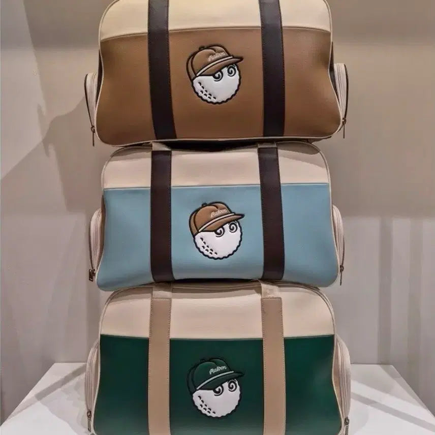 [BUNJANG] Malbon Golf Boston Bag - Brown/Blue/Green / 말본 골프 보스턴백 브라운/블루/그린