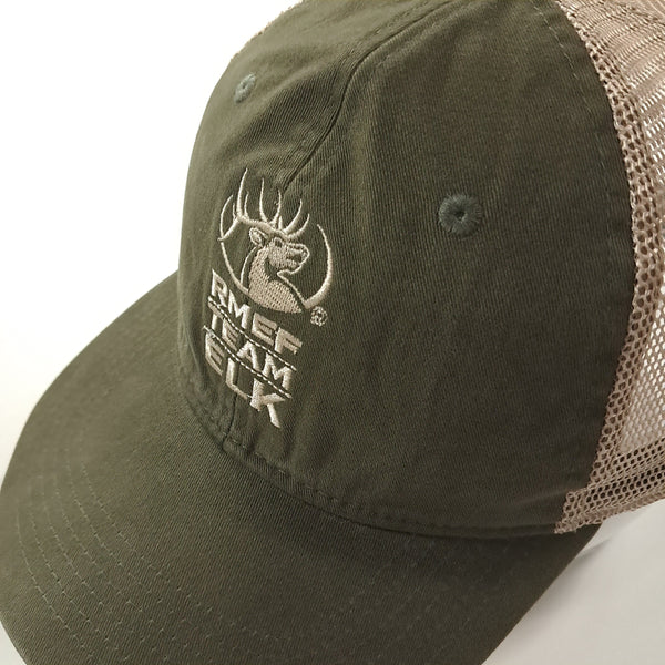 [BUNJANG] RMEF 00s Olive Green Deer Embroidered Mesh Trucker Cap / CA201 아웃도어캡 00s 올리브그린 사슴자수 메쉬 트러커캡 모자