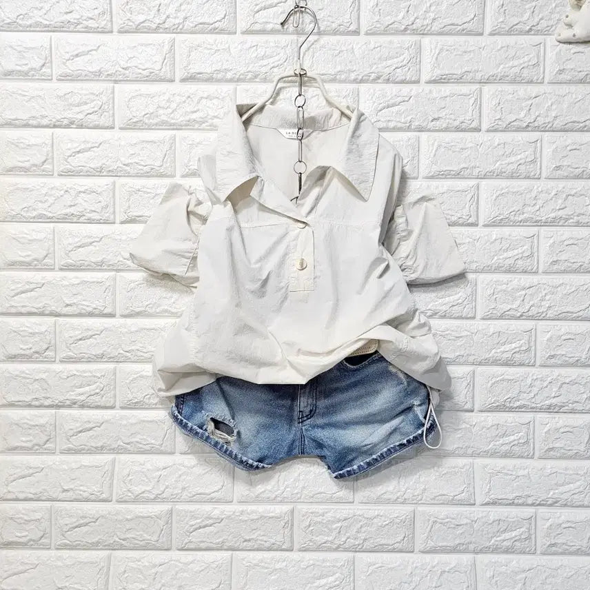 [BUNJANG] Collared Neck Relaxed Fit T-Shirt with Drawstring Hem / 카라셔츠