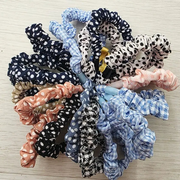 [BUNJANG] Checkered & Polka Dot Scrunchie Hair Ties (7 Types, 20 Pcs Bundle) / 곱창머리끈 체크와도트 7종 20개 일괄