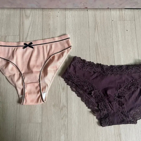 [BUNJANG] Women's Cotton Briefs Set (Pink/Purple) / 여성 속옷 팬티 2종 (핑크/퍼플)