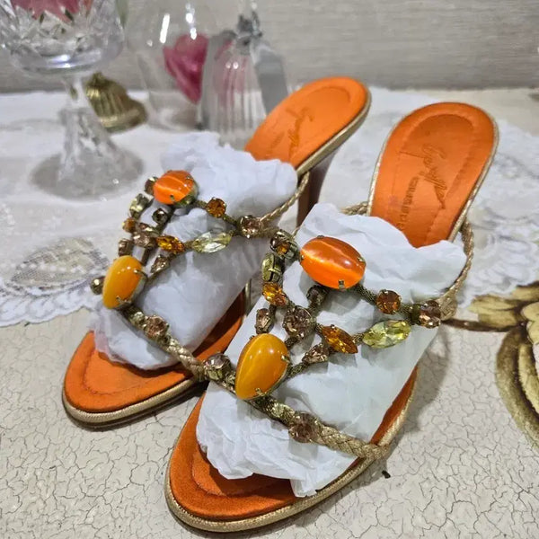 [BUNJANG] Giuseppe Zanotti Orange Beaded Embellished Sandals / 주세페 자노티 오렌지 비즈 장식 샌들
