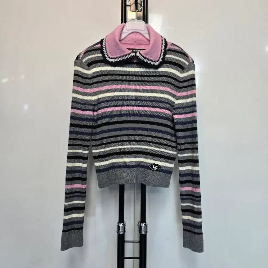 [BUNJANG] Lucky Chouette Black Label Knit T-Shirt / 럭키슈에뜨면보드라운카라니트티 36