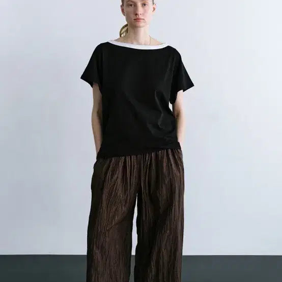 [BUNJANG] Mundal Crinkle Wide Pants Brown / 문달 크링클 와이드 팬츠 브라운 (S/M)