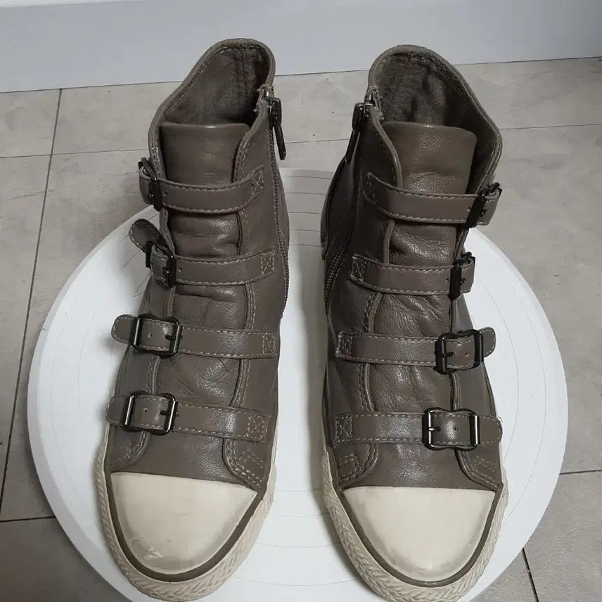 [BUNJANG] ASH Gray Genuine Leather Wedge High-Top Sneakers (230mm / EU36) / 아쉬 ASH 그레이 천연가죽 웨지힐 하이탑 스니커즈 230mm (EU36)